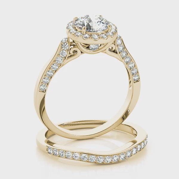 Vintage Halo Artsy Cathedral Round Diamond Engagement Ring