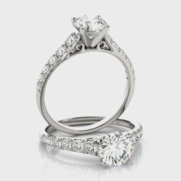 Tapered Cathedral Round Pavé Engagement Ring