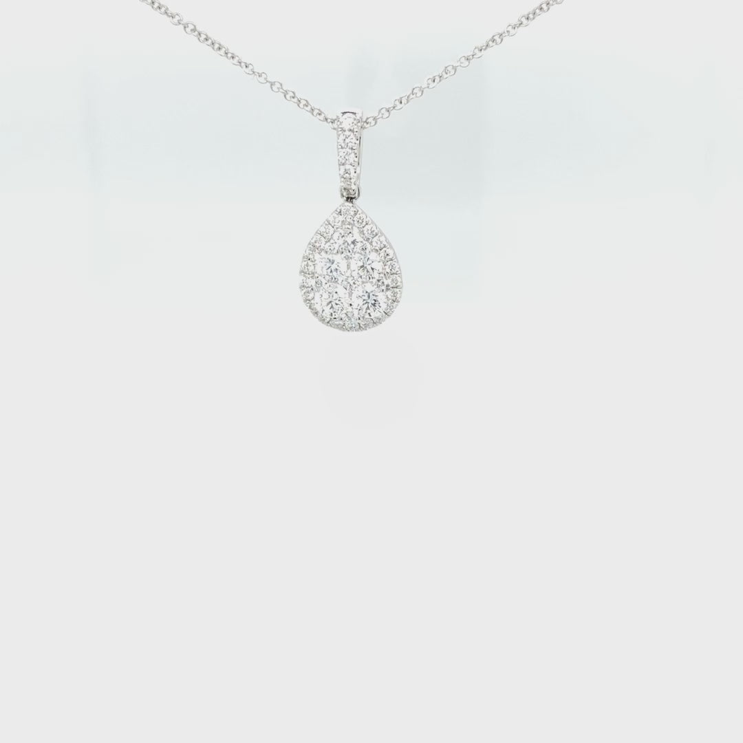 Halo Pear Shape Illusion Diamonds Pendant Neckalce