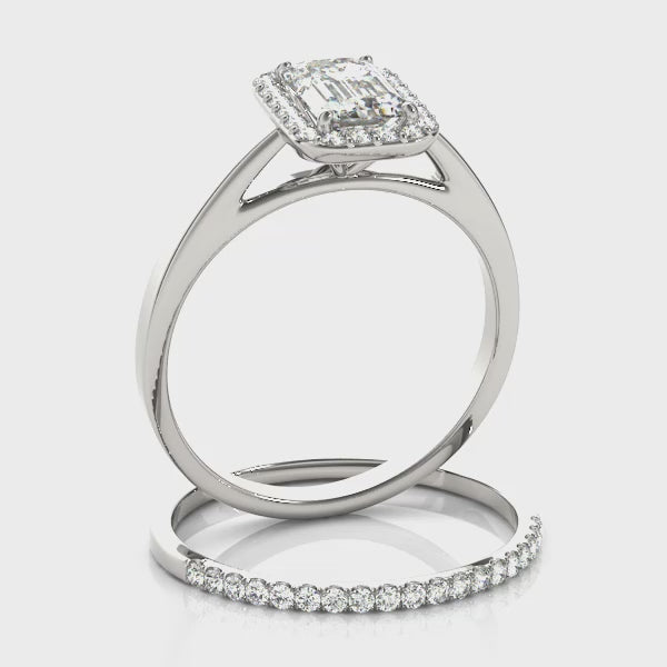 Halo Cathedral Emerald Cut Engagement Ring