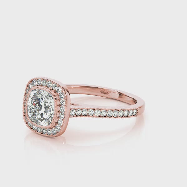 Bezel Halo Channel Pavé Wrapped Cushion Engagement Ring