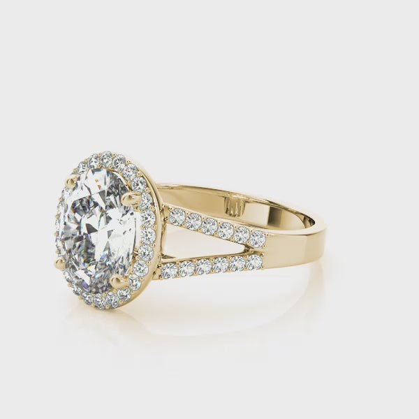 Oval Halo Split Shank Pavé Engagement Ring