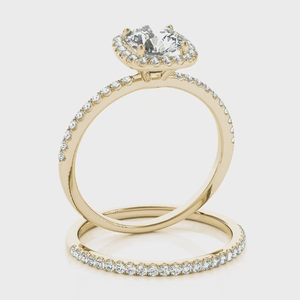 Simple Square Halo Pavé Round Engagement Ring