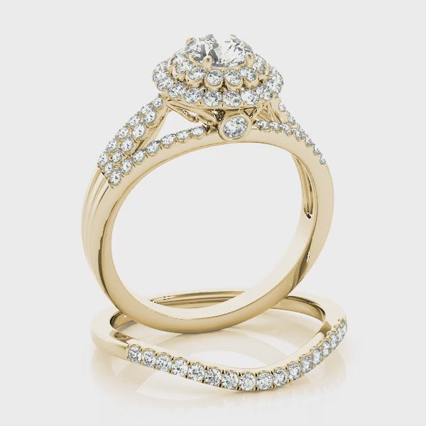 Double Halo Floral with Multi Split Shanks Round Engagement Ring