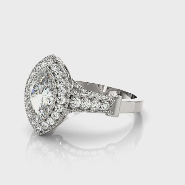 Marquise Vintage Halo Royal Pavé Diamond Engagement Ring