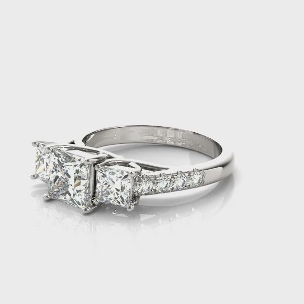 Three Stones Trellis Pavé Princess Cut Engagement Ring