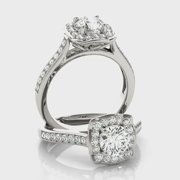 Vintage Square Halo Cathedral Round Engagement Ring