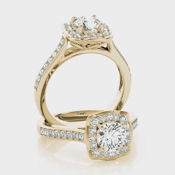 Vintage Square Halo Cathedral Round Engagement Ring