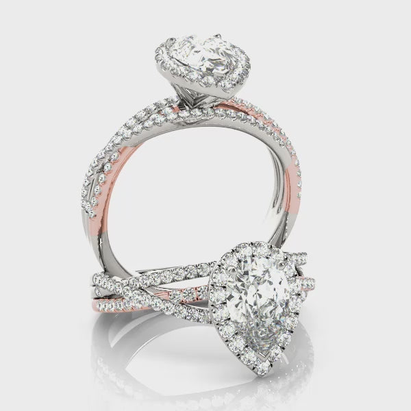 Multi Free Row Halo Pear Shape Engagement Ring