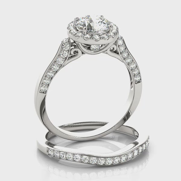 Vintage Halo Artsy Cathedral Round Diamond Engagement Ring