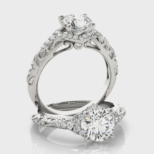 Vintage Floating Halo Round Engagement Ring