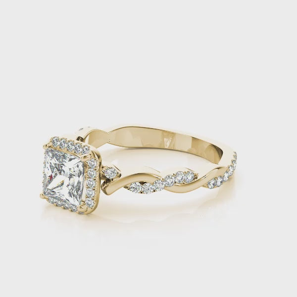 Pavé Twisted Shank Halo Princess Cut Engagement Ring