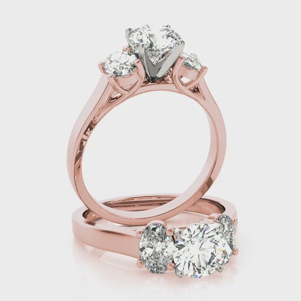 Triple Trellis with Oval side stones Round Engagement Ring