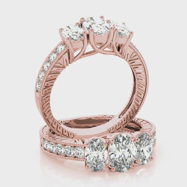 Vintage Three Stones Oval Engagement Ring