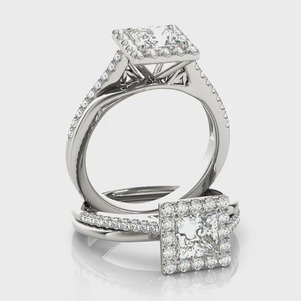 Halo Princess Free Form Pavé Princess Cut Engagement Ring