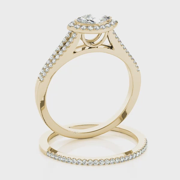 Marquise East-West Halo Split Shank Diamond Engagement Ring