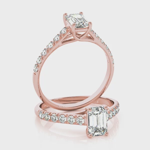 Classic Cathedral Pavé Trellis Emerald Cut Engagement Ring