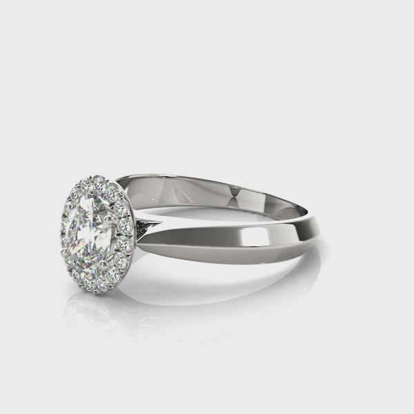 Oval Halo Knife Edge Engagement Ring