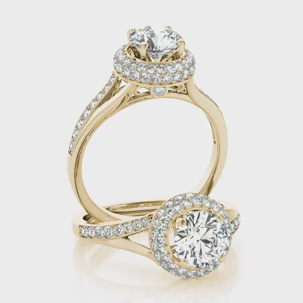 Round Halo Split Shank Engagement Ring