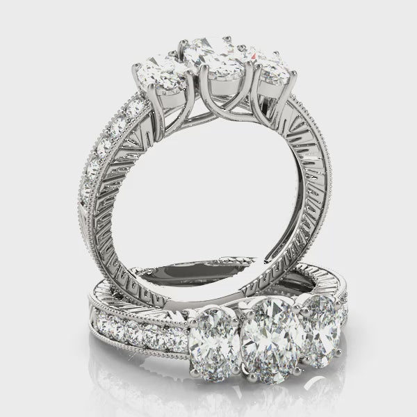 Vintage Three Stones Oval Engagement Ring