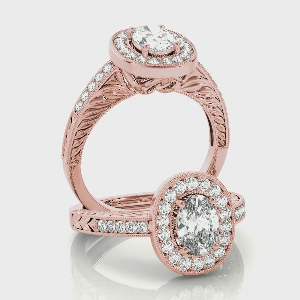 Vintage Bezel Halo Pavé Oval Engagement Ring