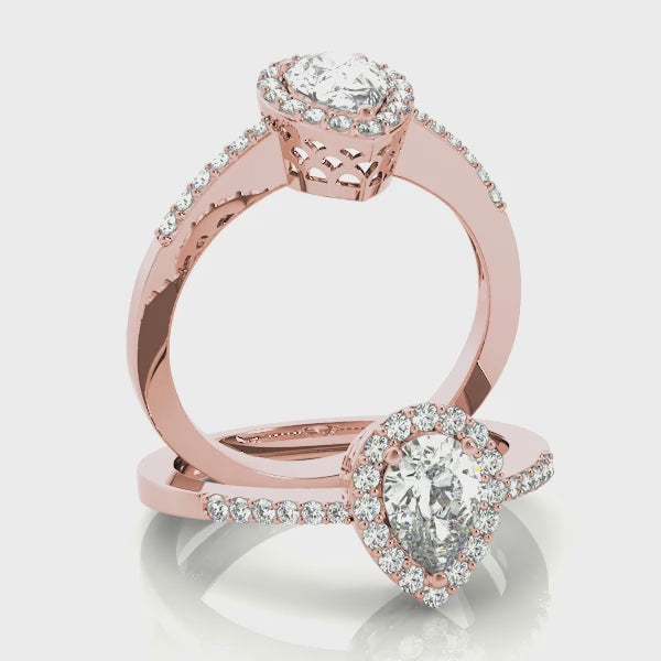 Pavé Tapered Halo Pear Shape Engagement Ring