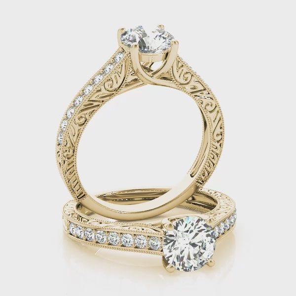 Vintage Channel Trellis Round Engagement Ring