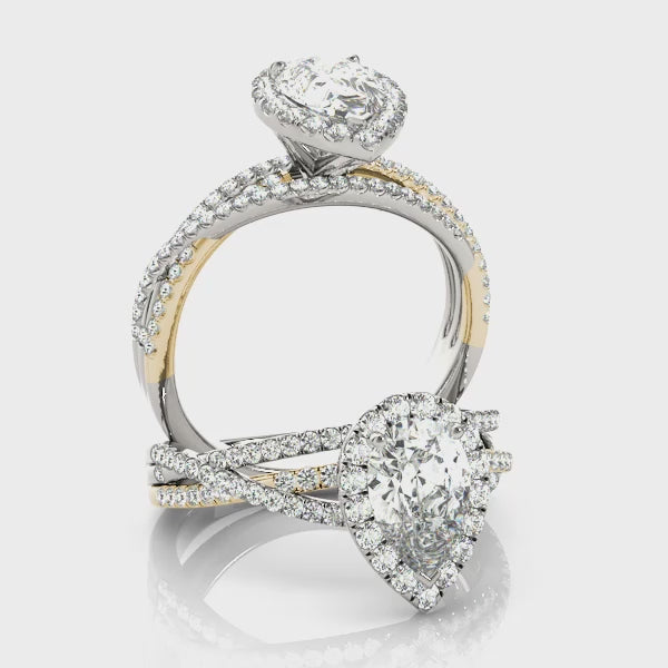 Multi Free Row Halo Pear Shape Engagement Ring