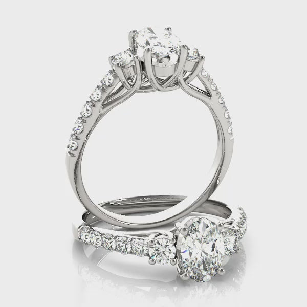 Three stones Trellis Pavé Oval Engagement Ring