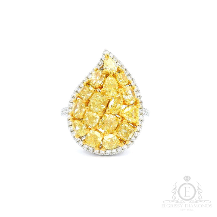 Teardrop Antique Fancy Yellow Diamond Ring - Elgrissy Diamonds