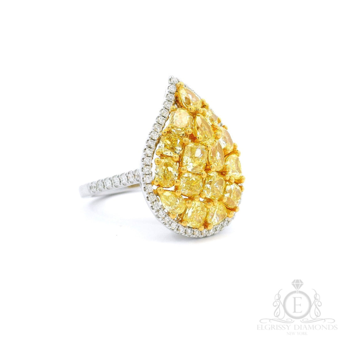 Teardrop Antique Fancy Yellow Diamond Ring - Elgrissy Diamonds