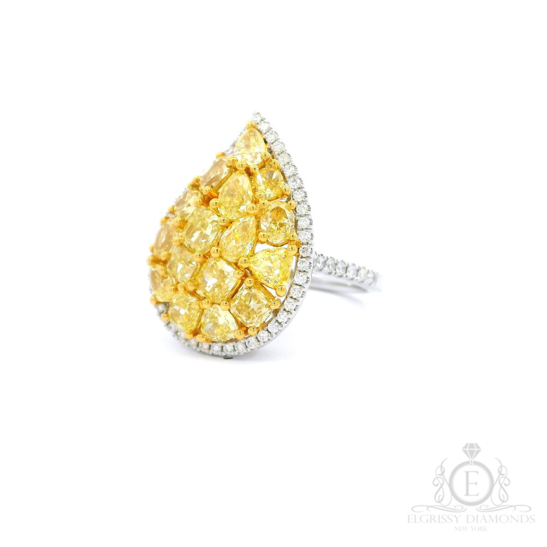 Teardrop Antique Fancy Yellow Diamond Ring - Elgrissy Diamonds