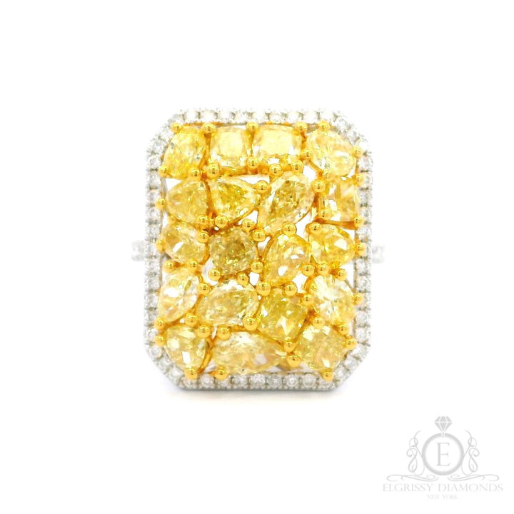 Radiant Fancy Yellow Mixed Shapes Diamonds Ring - Elgrissy Diamonds