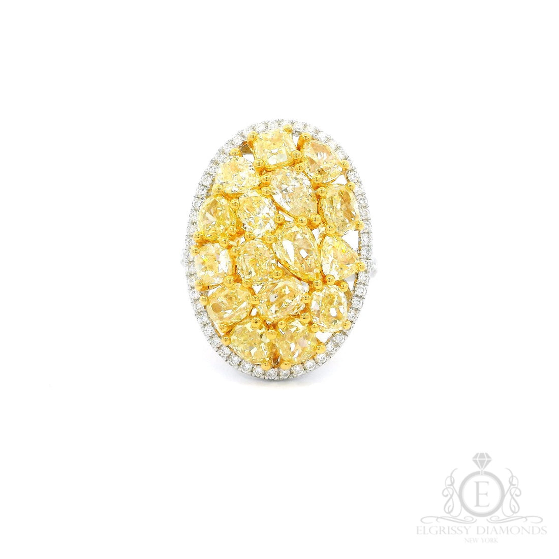 Oval Mixed Shapes Fancy Yellow Diamonds Cocktail Ring - Elgrissy Diamonds