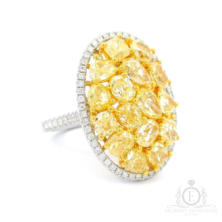 Oval Mixed Shapes Fancy Yellow Diamonds Cocktail Ring - Elgrissy Diamonds