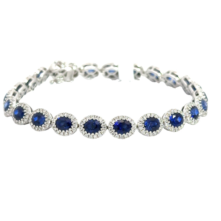 Halo Oval Sapphire Tennis Bracelet - Elgrissy Diamonds