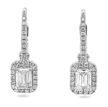 Emerald Halo Diamonds Short Drop Earrings - Elgrissy Diamonds