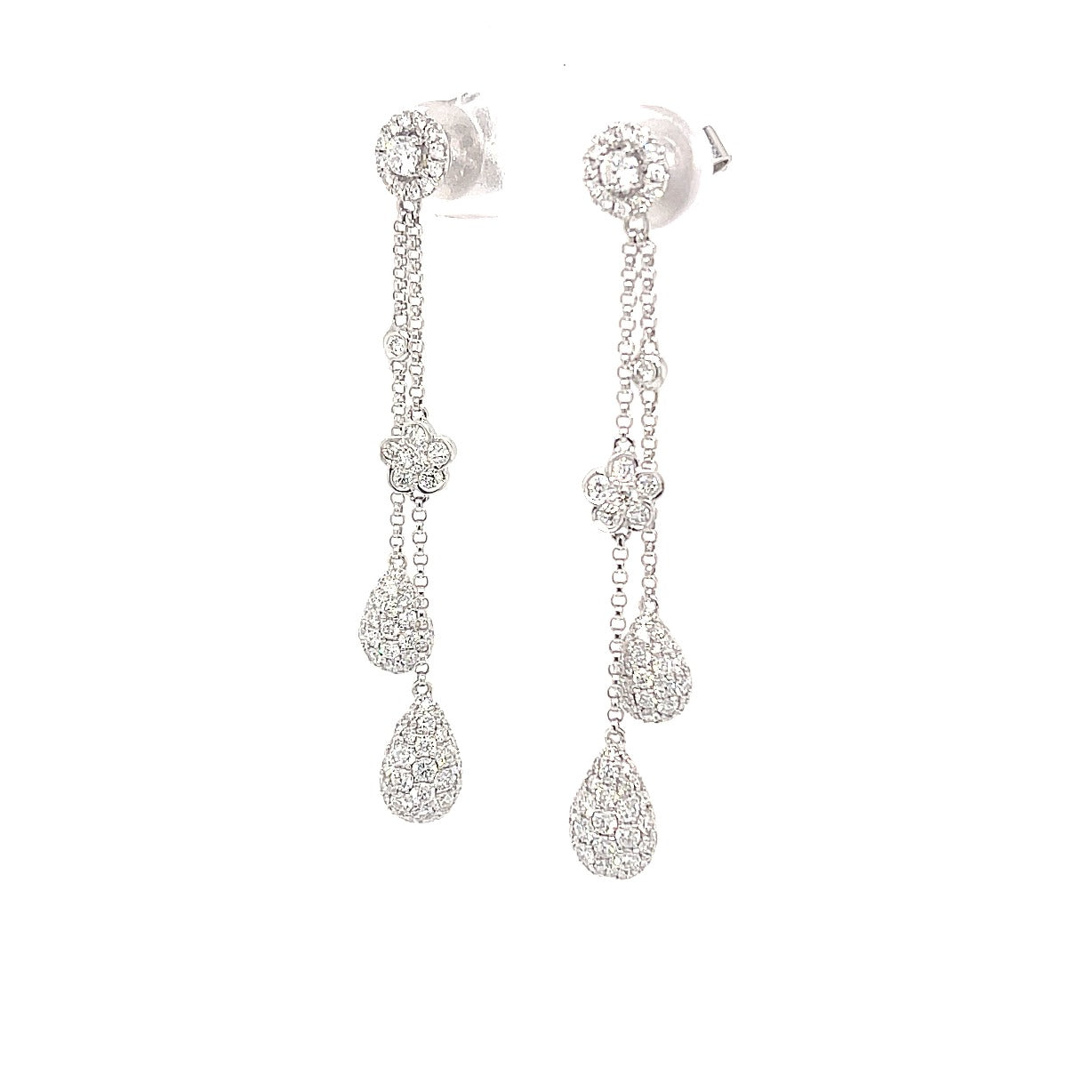 Pavé Flower Strand Earrings - Elgrissy Diamonds