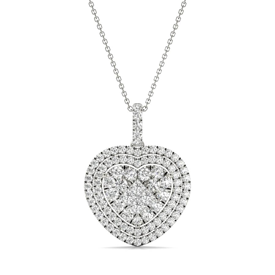 Illusion Hear Double Halo Pendant Necklace - Elgrissy Diamonds